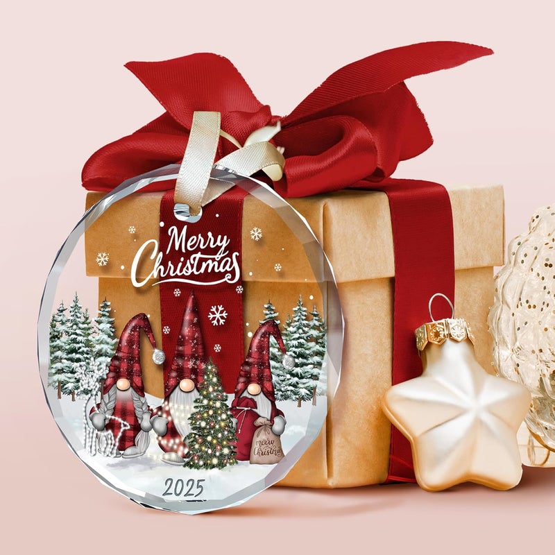 TEEBIM Gnome Ornaments - Gnome Christmas Ornament 2025 - Holiday Gnomes Ornaments for Christmas Tree - Gifts for Gnomes Lovers, Family, Friends - Glass Hanging Ornament - Image 3